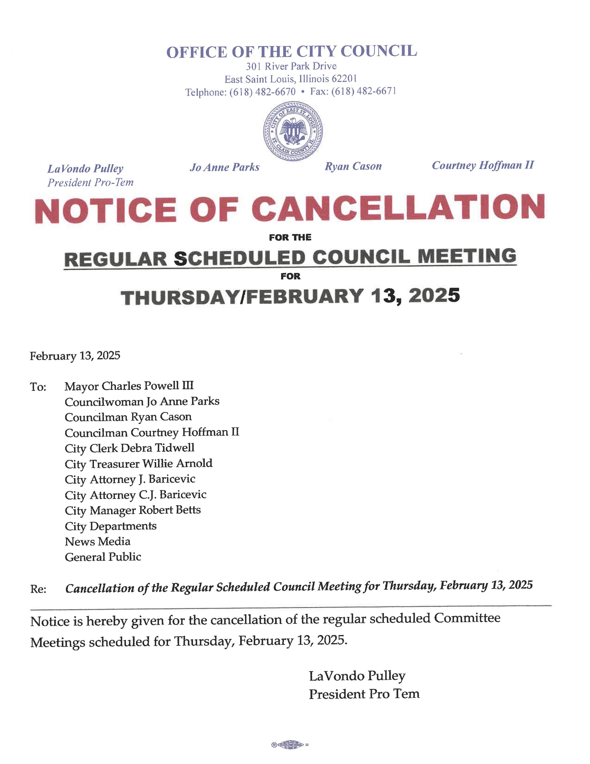 Feb 13th Cancellation
