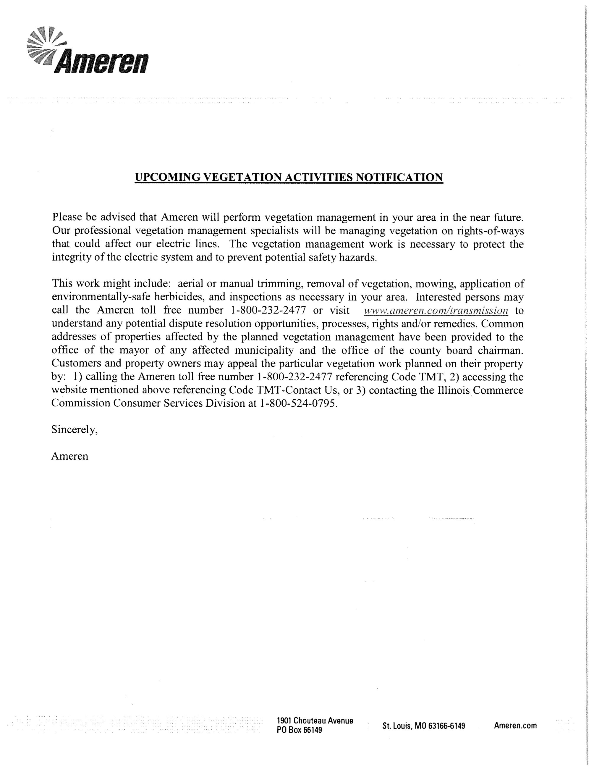 Ameren - Upcoming Vegetation Clean-Up