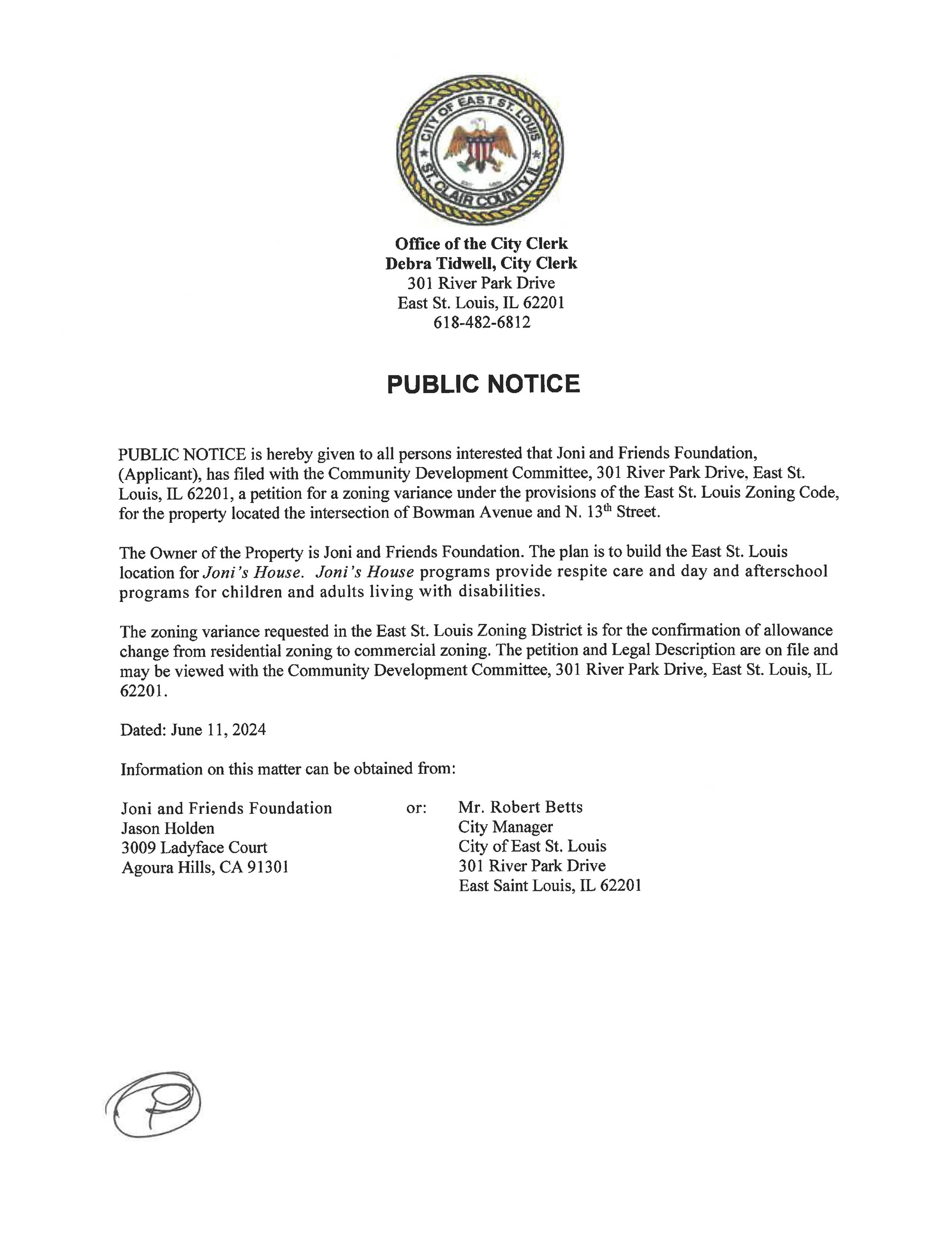 Joni and Friends Public Notice