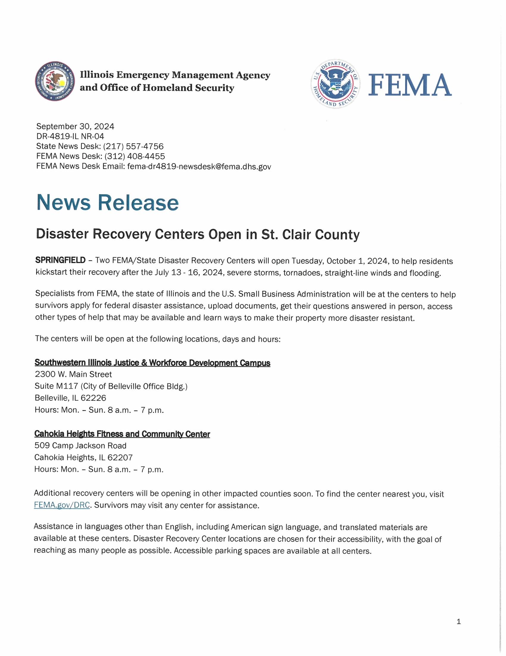 Disaster Recovery Centers Open in St. Clair County  page_1